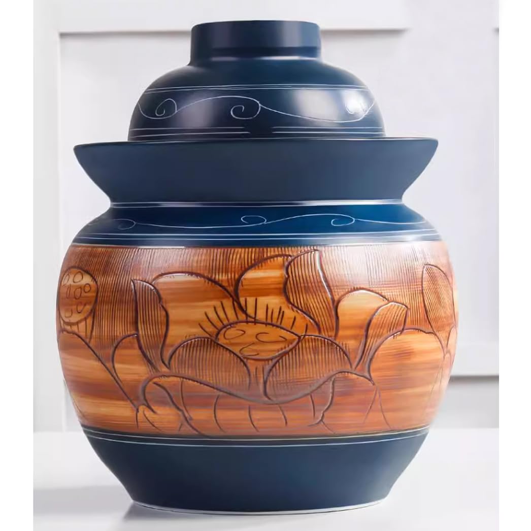 Tarro de Fermentación de Olla de gres, Tarro para Pepinillos, Tarros con Tapa para Aceitunas, Tarro de Fermentación o Decapado,Jarrón de Barro,Tarro para fermentar c B-5L