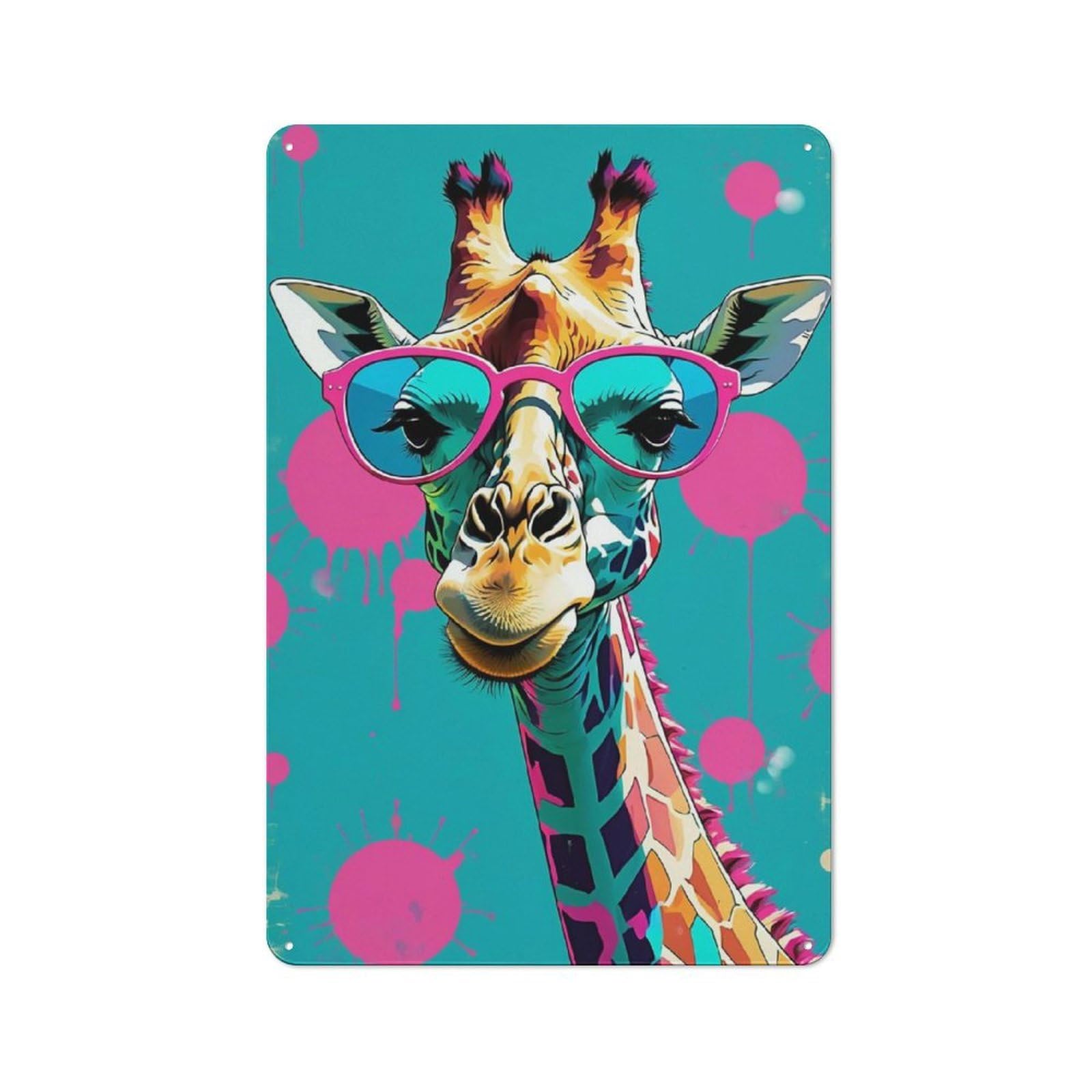 Junmoney Style-4 Metal Wall Sign 30X20cm Featuring Giraffe With Sunglasses Pop Art For Café Or Restaurant, A New Home Present For Hospitality Interior Collectors