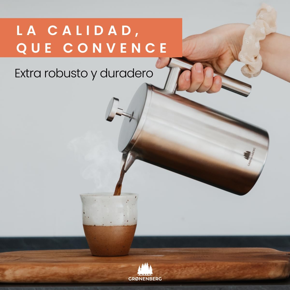 Groenenberg Spar Set 1 | French Press Thermo 320ml + Kaffeemühle manuell | Edelstahl Kaffeepresse Kaffeebereiter + Handkaffeemühle