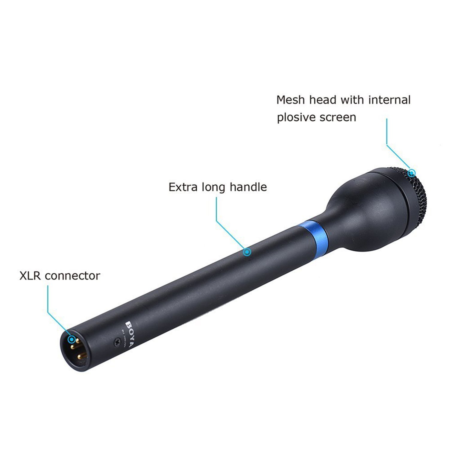 BOYA BY-HM100 Omni-direccional con cable de mano Micrófono dinámico XLR mango largo para ENG y entrevistas y recopilación de noticias e informe