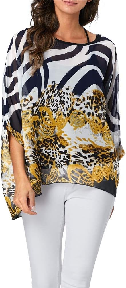 Nicetage Boho Top Sheer Dressy Blouse Chiffon Blouses for Women Sheer Poncho Flowy Batwing Tops Cruise Wear - Image 3