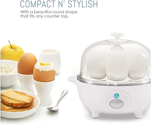 Vista 5 de Elite Gourmet - Olla eléctrica rápida EGC-007 capacidad para 7 huevos, para cocción de huevos suaves, medios, duros. Blanco