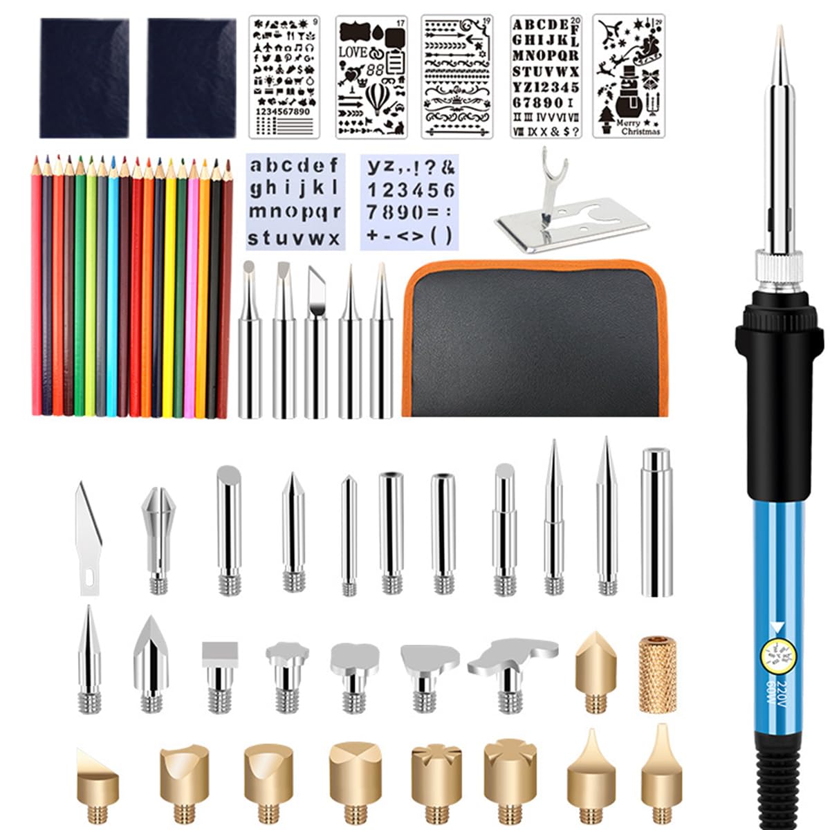 Serplex 62-Piece Ac Pyrography Kit With Fast Heating Wood Burning & Soldering Pen, Adjustable Temperature, Variety Bits, Color Pens, Templates, Ideal For Diy, Crafts On Wood & Leather