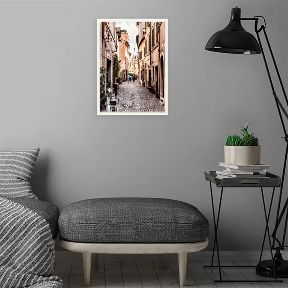 VERRE ART Designs Print White Floater Framed Canvas Wall Art Decoration Poster (10x14 Inch) - Dolce Vita Rome Collection