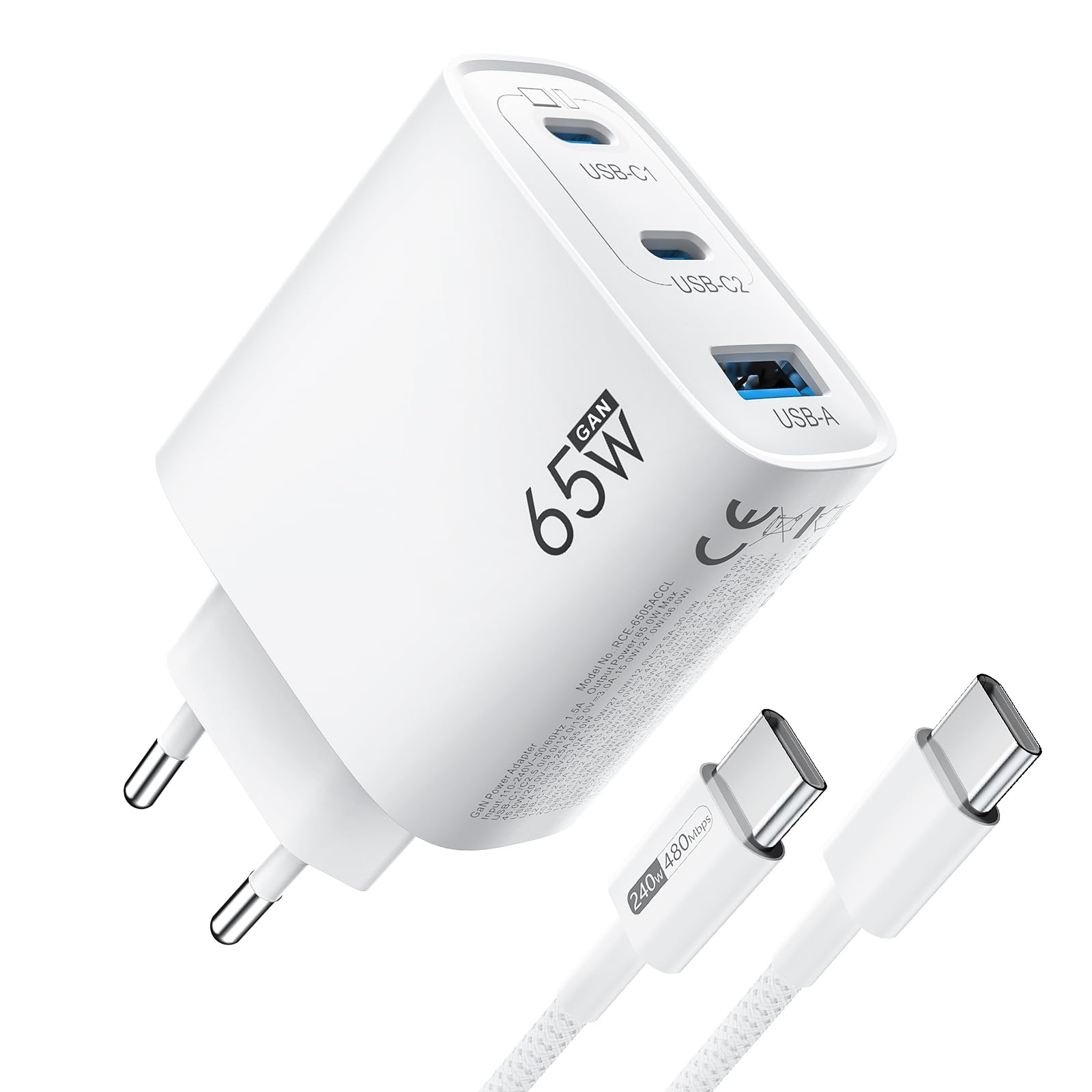 USB C Ladegerät 65W 3-Port,USB-C Netzteil Charger PPS 60W Schnellladegerät PD Ladestecker, kompatibel mit iPhone 16/15 iPad,Samsung S25/S24/S23 Ultra,Google Pixel 9/8,MacBook Pro/Air