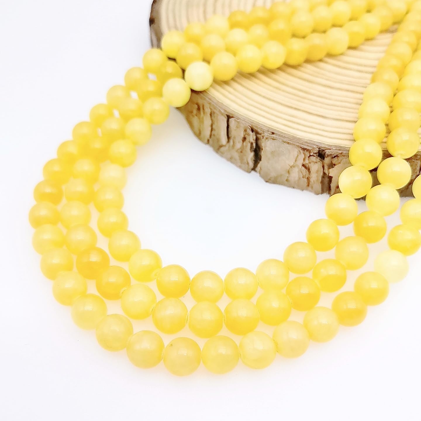 Natural Gemstone Beads for Jewelry Making, Polished Round Smooth Genuine Real Stone Beads for Bracelet Necklace 1 Strand 15"(8mm, Yellow Jade)