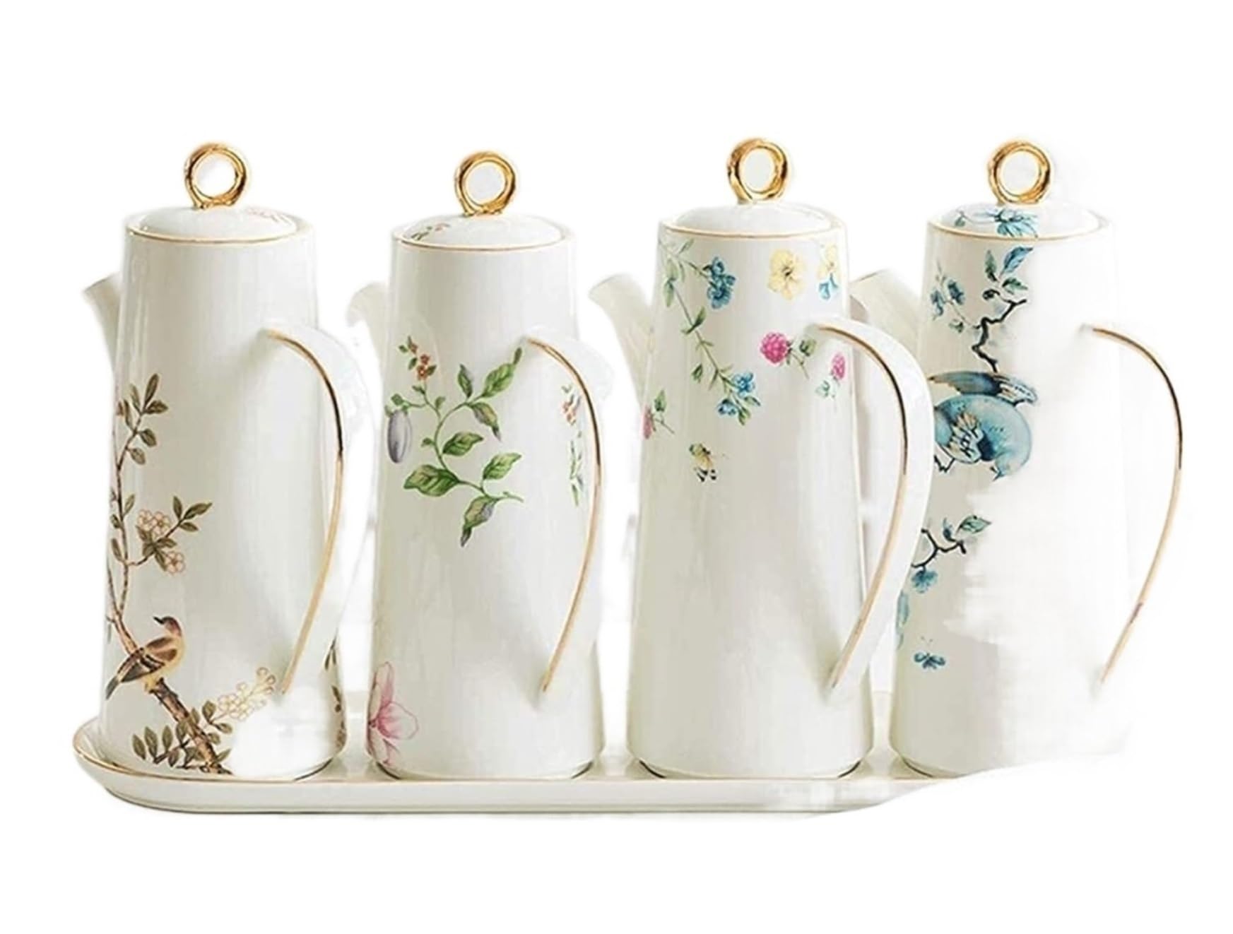 Ensemble Bouteilles Distributrices Huile Et Vinaigre En Céramique Blanche - Set Distributeur Condiments