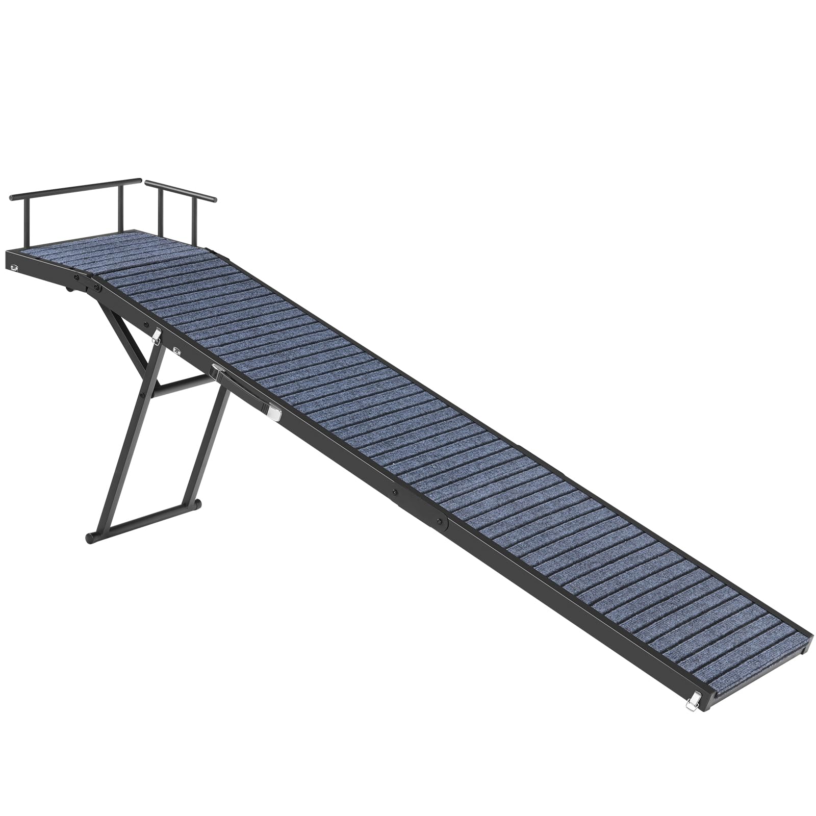 Dog Ramp, 62.0" Long Foldable Pet Ramp with Non Slip Mat & Safety Rails, 4 Heights Adjustable from 17.1" to 23.8", Portable Paw Ramp with Top Platform for Couch, Bed, Car, Black DRHB51801