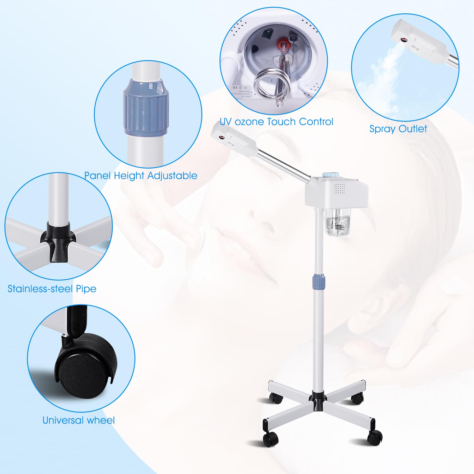 Vapore Viso Verticale Sauna Viso Pulitore Pori Vapore Macchina Spa Umidificatore Bellezza Caldo e Freddo Vapore Viso Idratante Stand per Spa, Salone e Casa