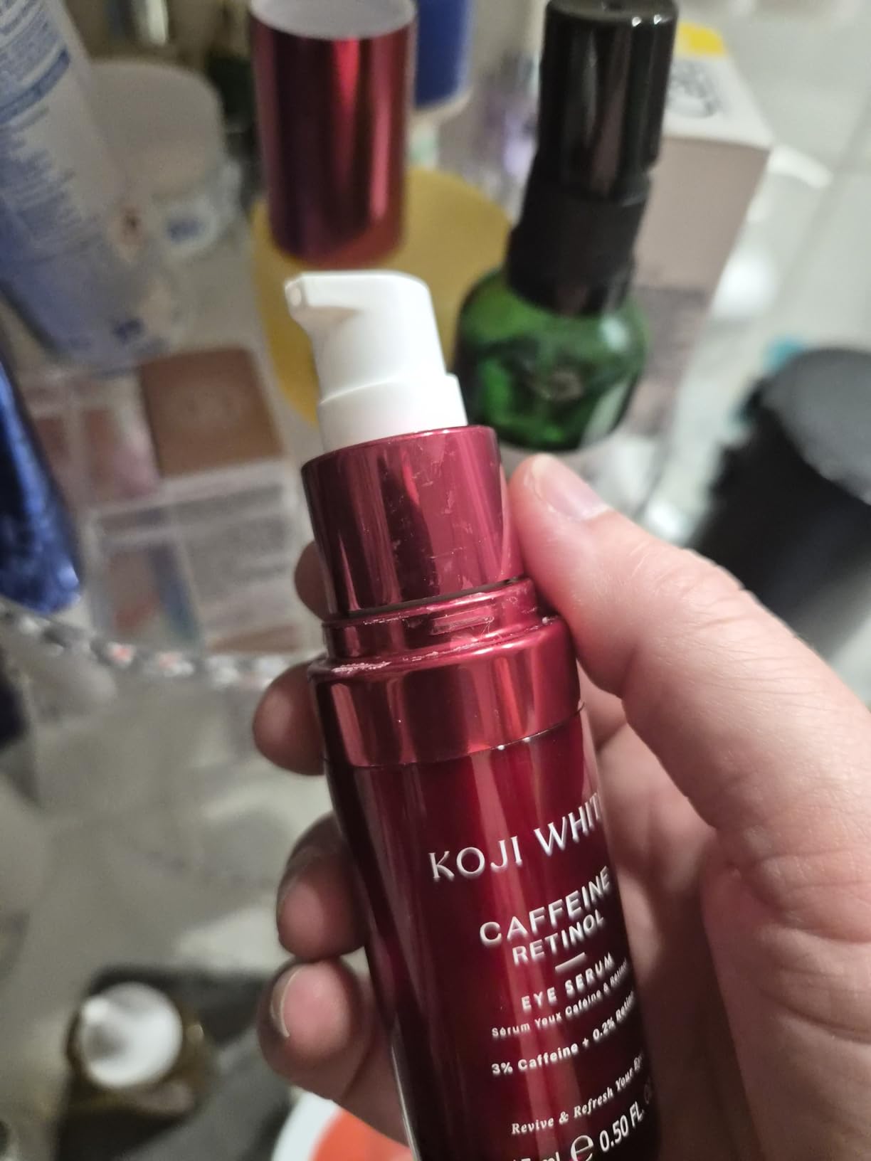 Koji White 3% Caffeine Eye Serum for Puffiness & Dark Circles with 0.2% Retinol, Peptides, Hyaluronic Acid & Vitamin C - Fragrance-Free, Unscented for Sensitive Skin, Vegan Skincare 0.50 Fl Oz