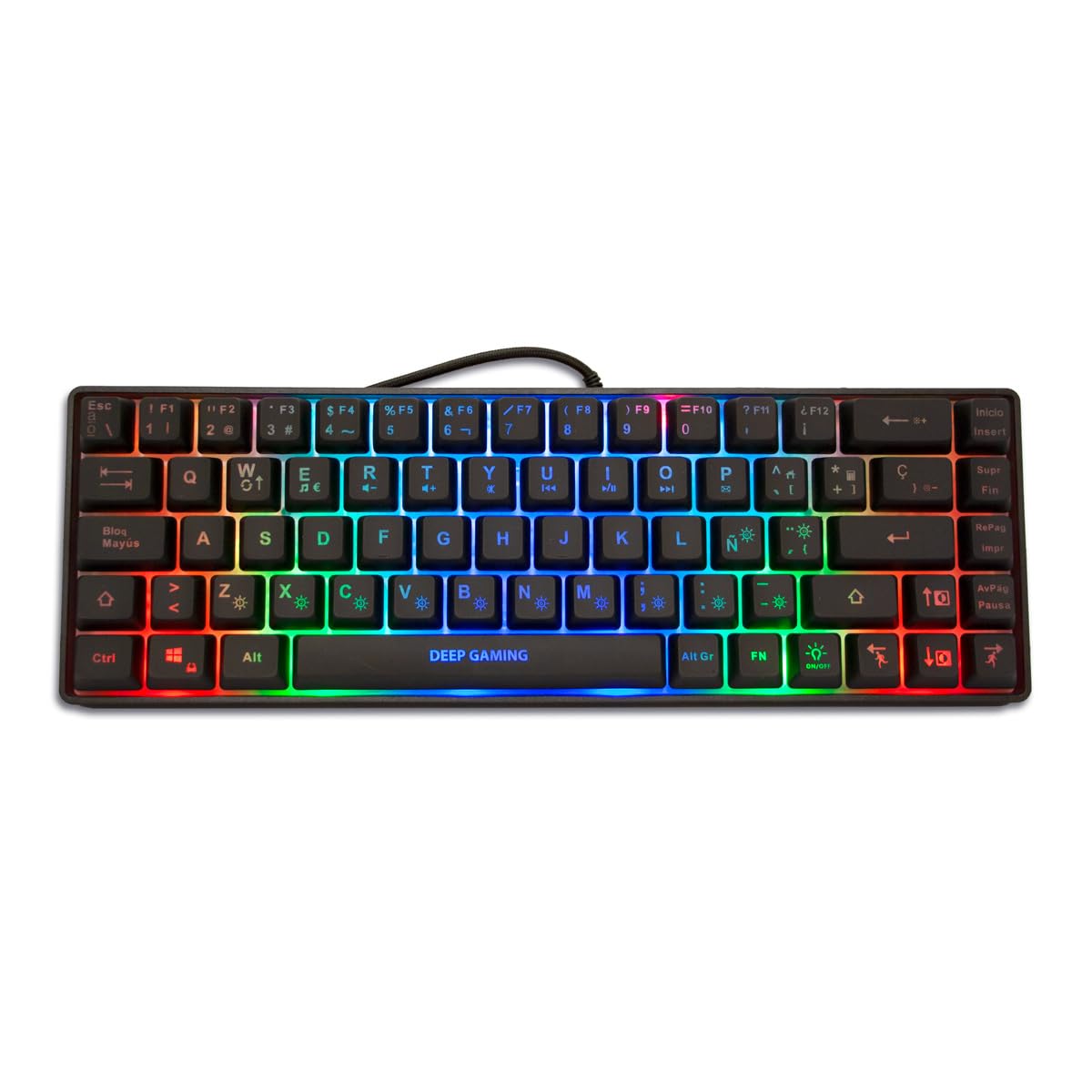 CoolBox TM065 – TKL 65% Keyboard, RGB Backlit 10 Light Modes, Mini Gaming Keyboard, Semi-Mechanical Feeling, 69 Keys (19 AntiGhosting), USB Cable, Spanish