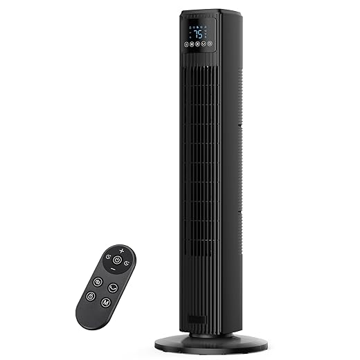Tower Fan for Bedroom, Quiet Floor Fan with Remote, 90° Oscillating Fans with 4 Speeds, 4 Modes, 27ft/s Velocity, 12H Timer, 2025 New Standing Fans for Home, for Indoor Bedroom Office Black