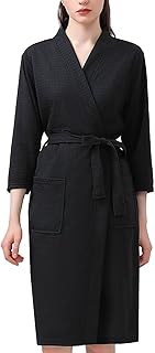 Long Robe for Women Comfortable Waffle Warm Bathrobe with Pockets Absorbent Solid Color Winter and Fall Sleepwear