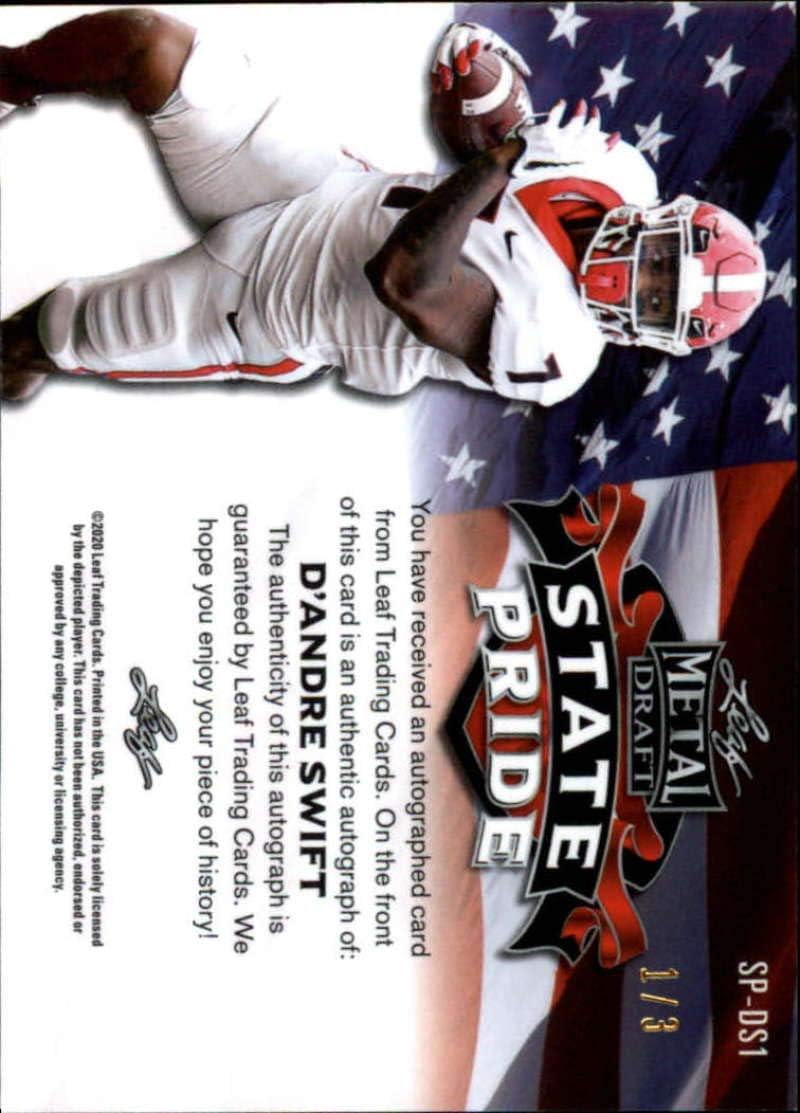 2020 Leaf Metal Draft State Pride Autograph Wave Red Football S3#SP-DS1 D'Andre Swift Auto Georgia Bulldogs Official Player Licensed Rookie Card
