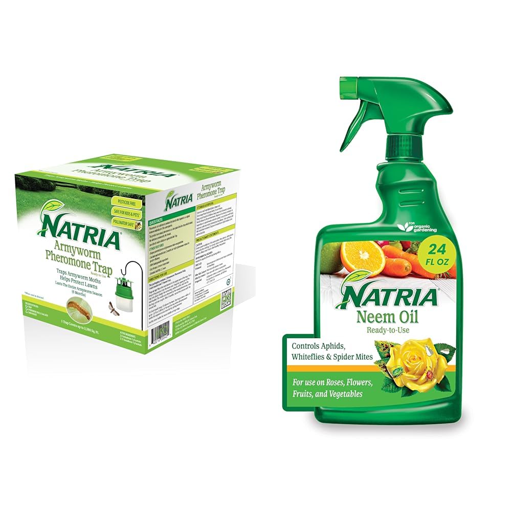 NatriaArmyworm Pheromone Trap, Ready-to-Use, (1-Pack) with NATRIA Neem Oil Spray for Plants Pest Organic Disease Control, for Insects, 24 Oz, Ready-to-Use