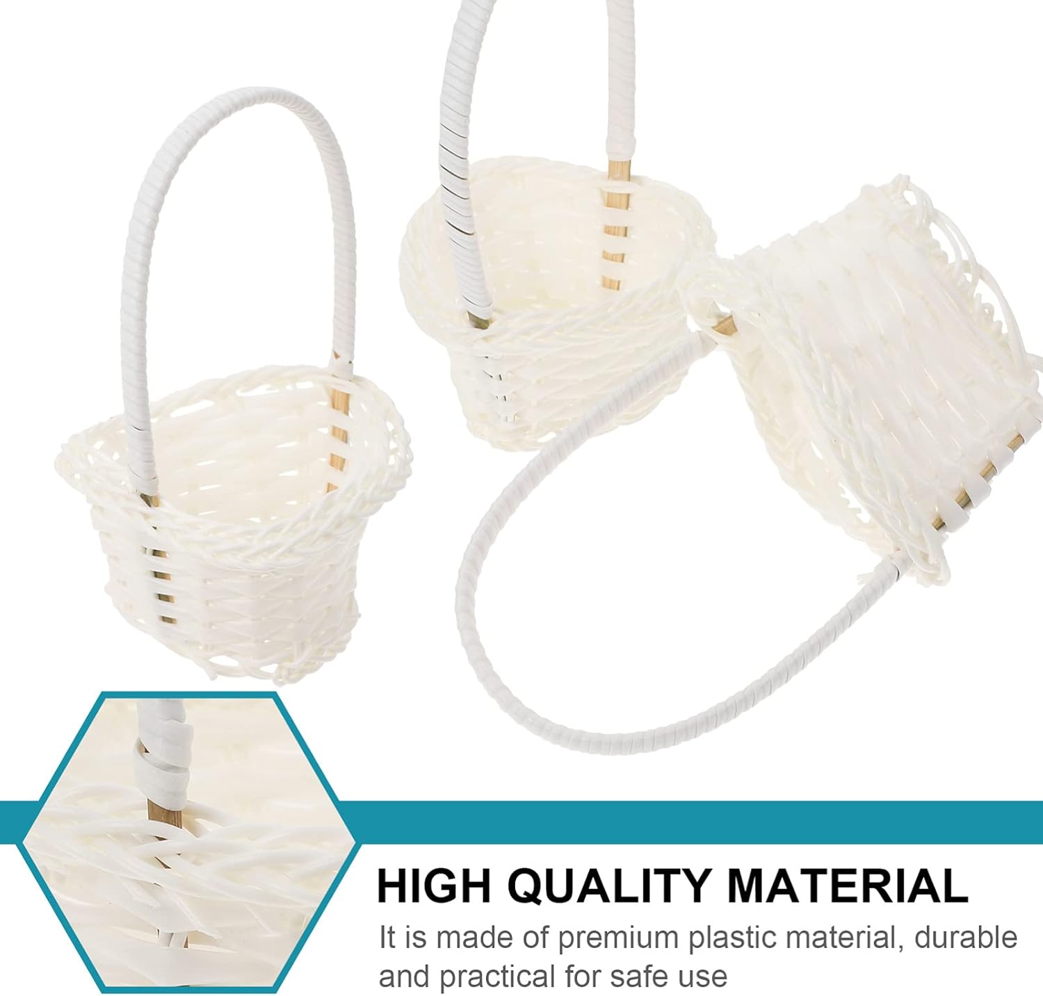 Zerodeko 3Pcs Mini Woven, Plastic Heart Shaped Basket with Handle, Decorative Mini Wicker Flower Craft Supplies Party for Wedding, Christmas, Easter (White)