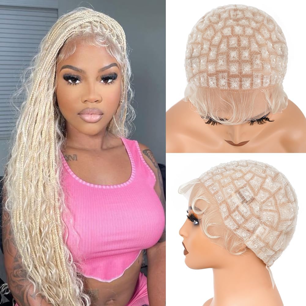 PORSMEER Braided Crochet Wig Caps with Baby Hair Double Full Lace Wig Cap for Making Wigs Breathable Lace Wigs Caps