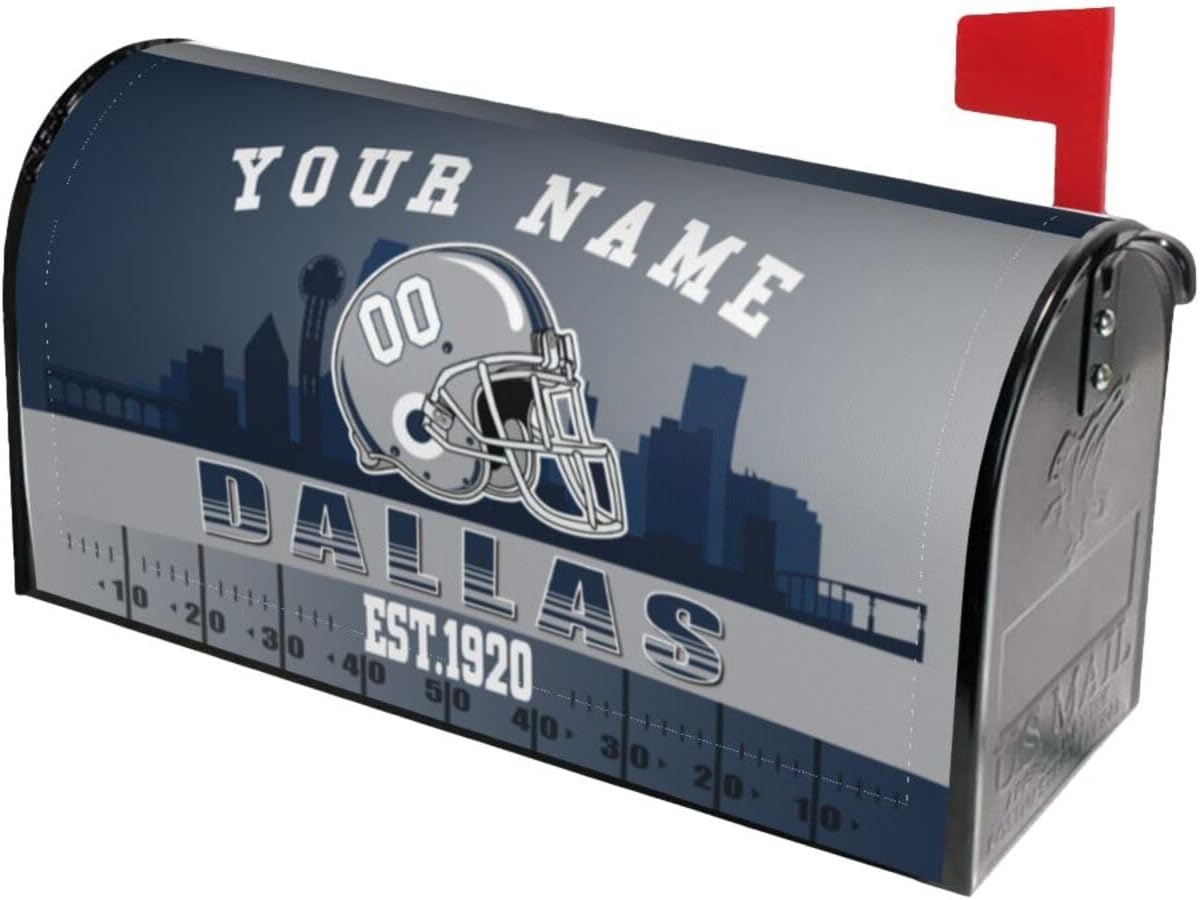 Dallas Mailbox Cover，Custom Magnetic Post Letter Box Cover，Personalized Mailbox Wrapped with Name Number,Waterproof Mail Cover for Home Garden Yard Outdoor Decor