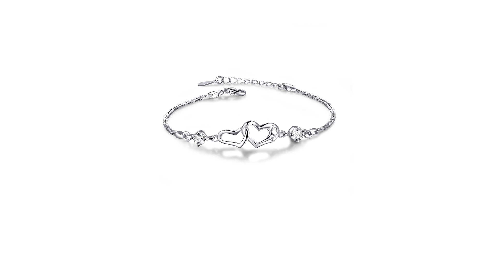 Amazon.com: 925 Sterling Silver Double Heart Bracelet for