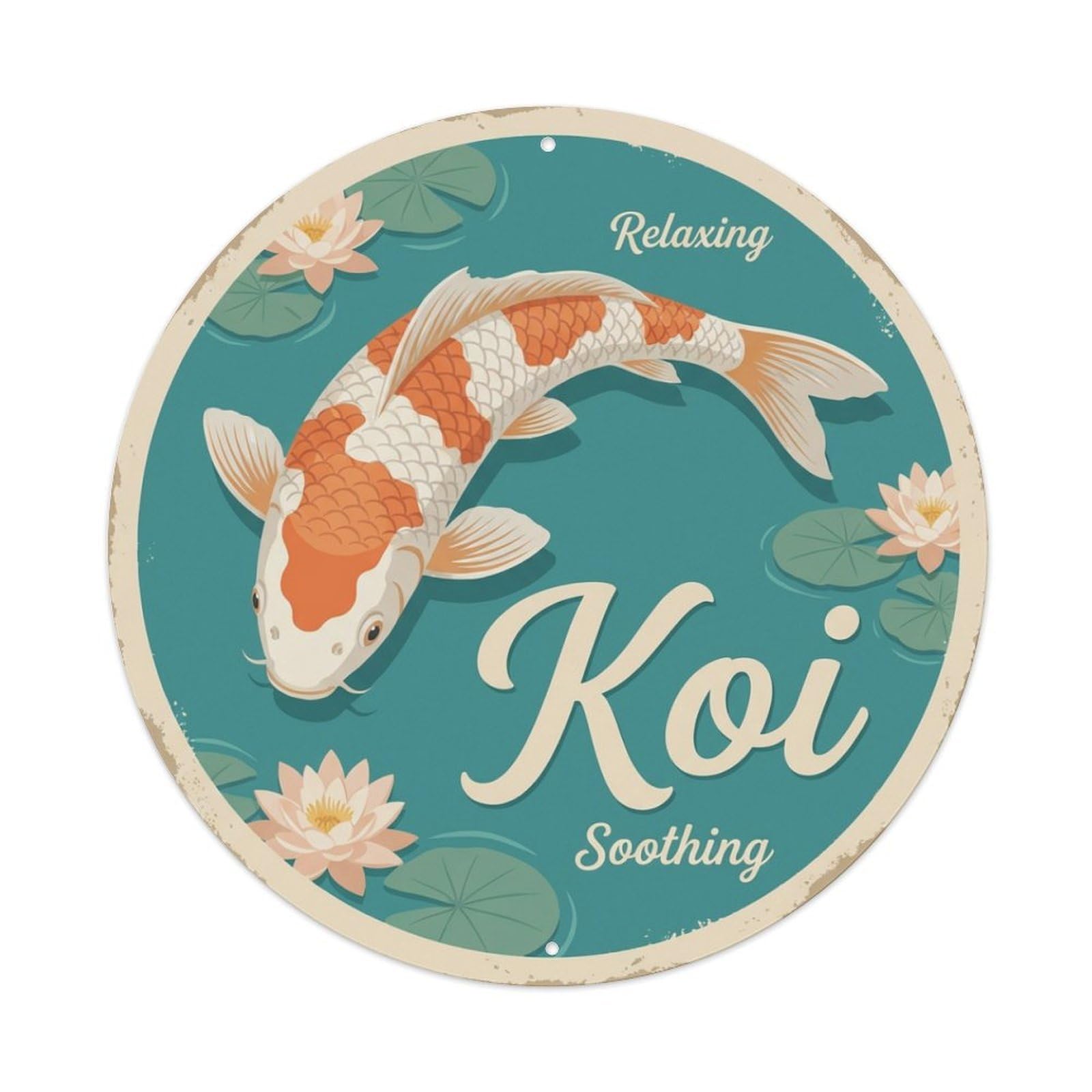Tgrcjimh Style Metal Tin Sign Koi Fish Peaceful Calm Serene Japanese Vintage