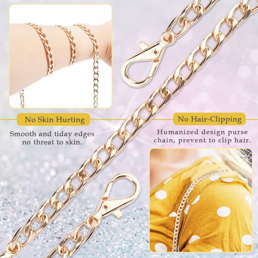 Tookie Replacement Flat Chains, 5pcs Different Sizes Iron Bag Chains, Metal Chain Strap with Buckles for DIY Purse Handbag Shoulder Crossbody Bag Clutch, 40+60+80+100+120cm(Size:5pcs)