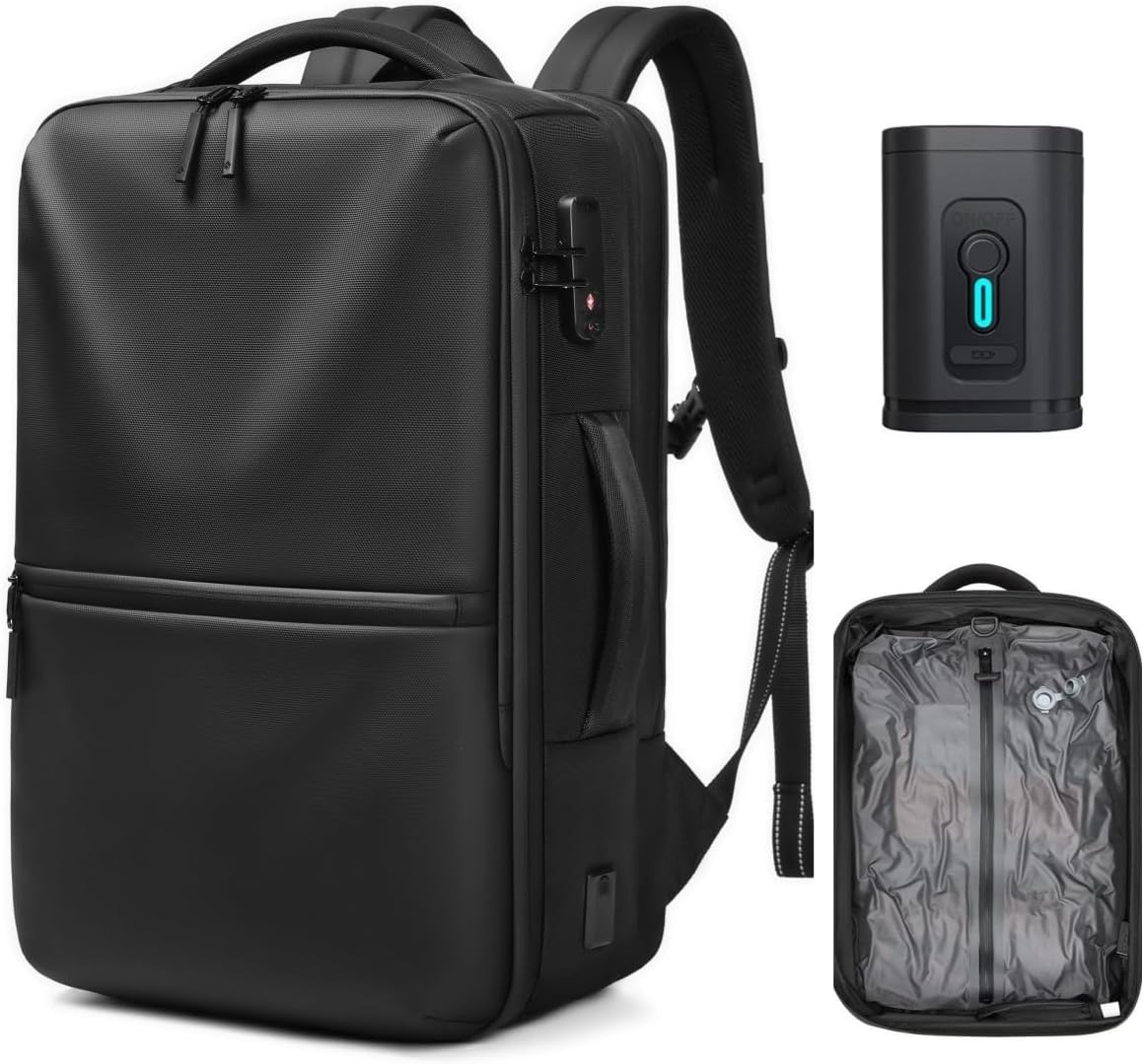 Fiordpack 70L Extra Large Vacuum Backpack Travel with Pump, Charging Port and TSA Lock, Expandable Vacuum Seal Compression Travel Backpack for 19" Laptop, Airline Approved