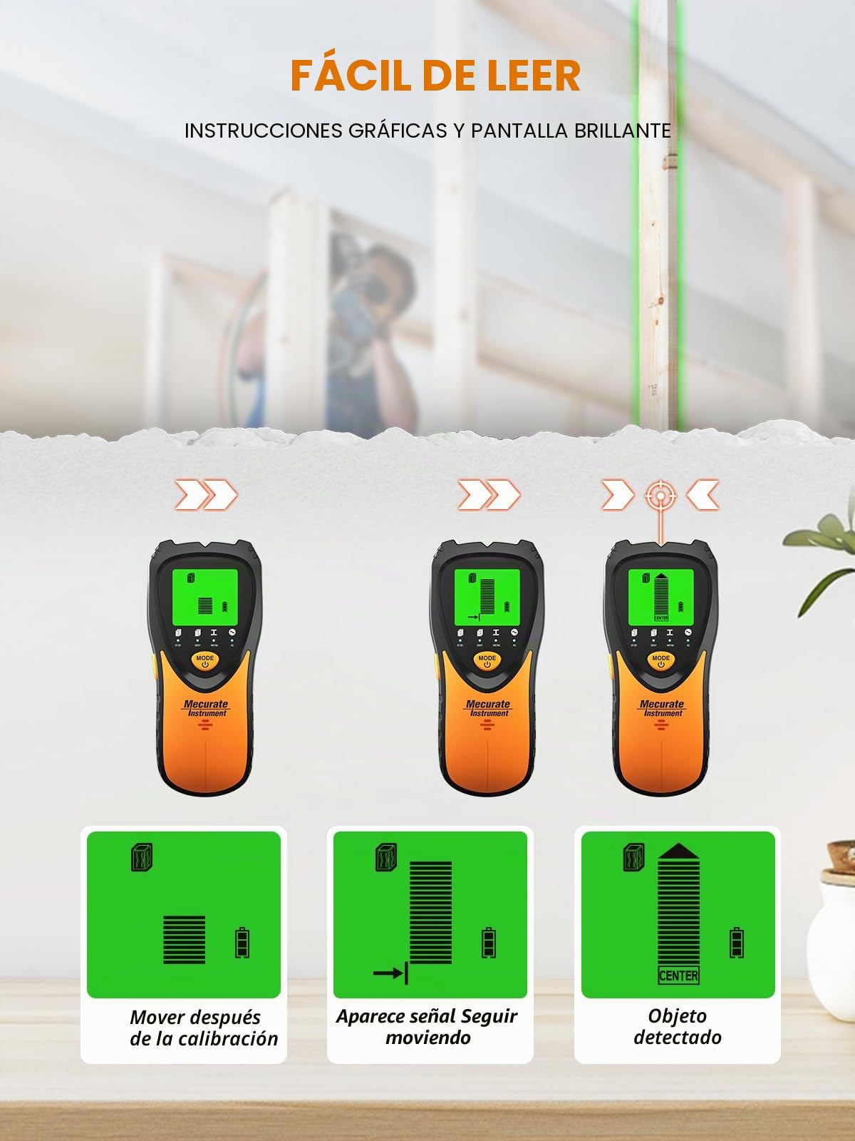 Mecurate Sensor de escáner de pared 5 en 1 con pantalla LCD y alarma de audio para madera, CA, alambre vivo, pernos de metal, detección de tuberías