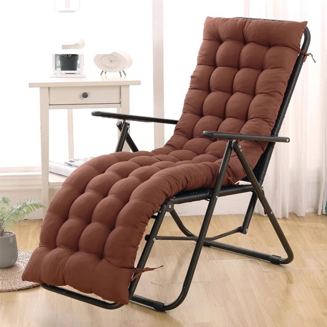 Cojín para Tumbona de 170x53cm Grueso con Lazos de Fijación para Silla Reclinable de Jardín y Patio