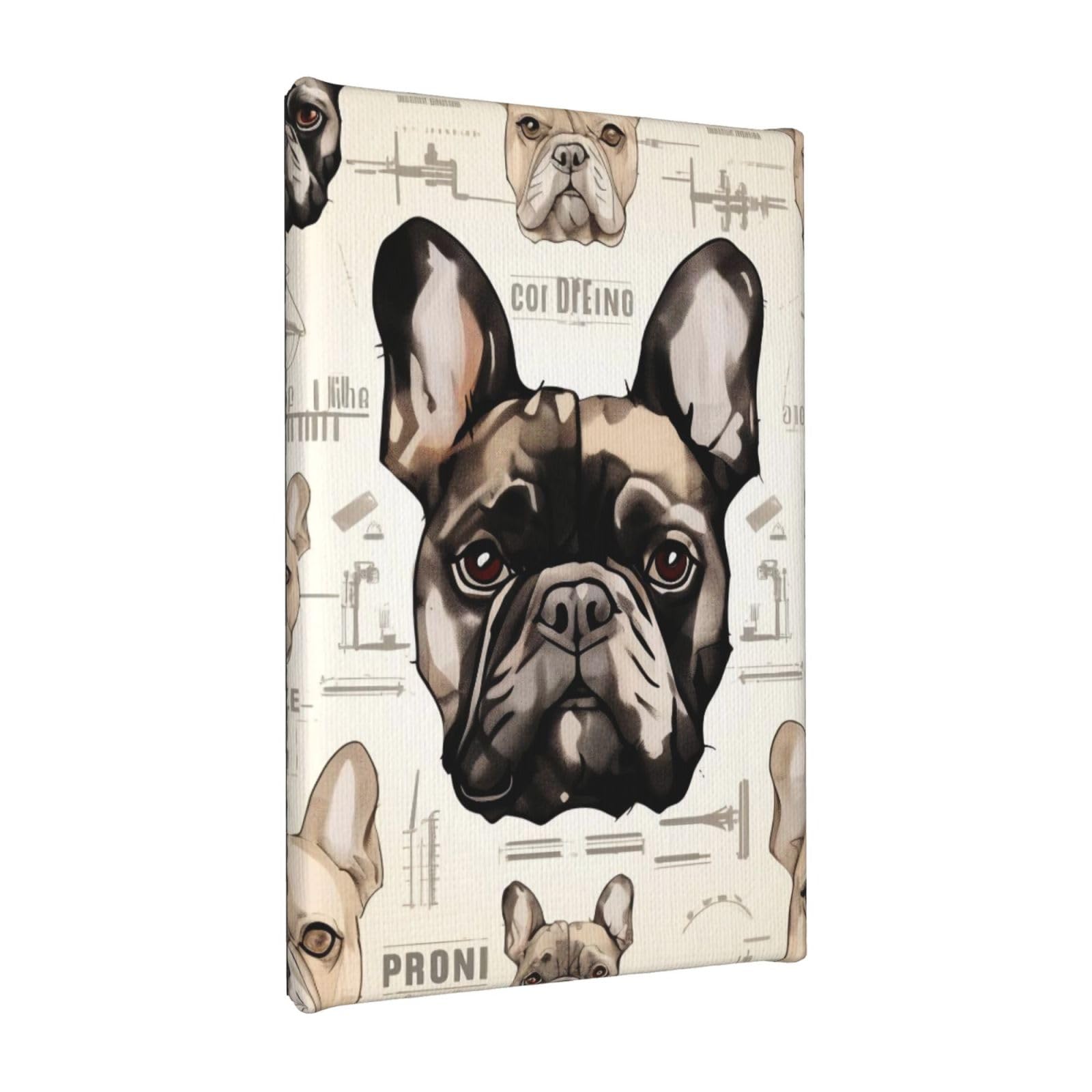 YKLJG I Love French Bulldog Printed Wall Art Canvas Painting 20x30 CM Wooden Framed Picture Painting Artwork Prints for Bedroom Kitchen Home Office Decor