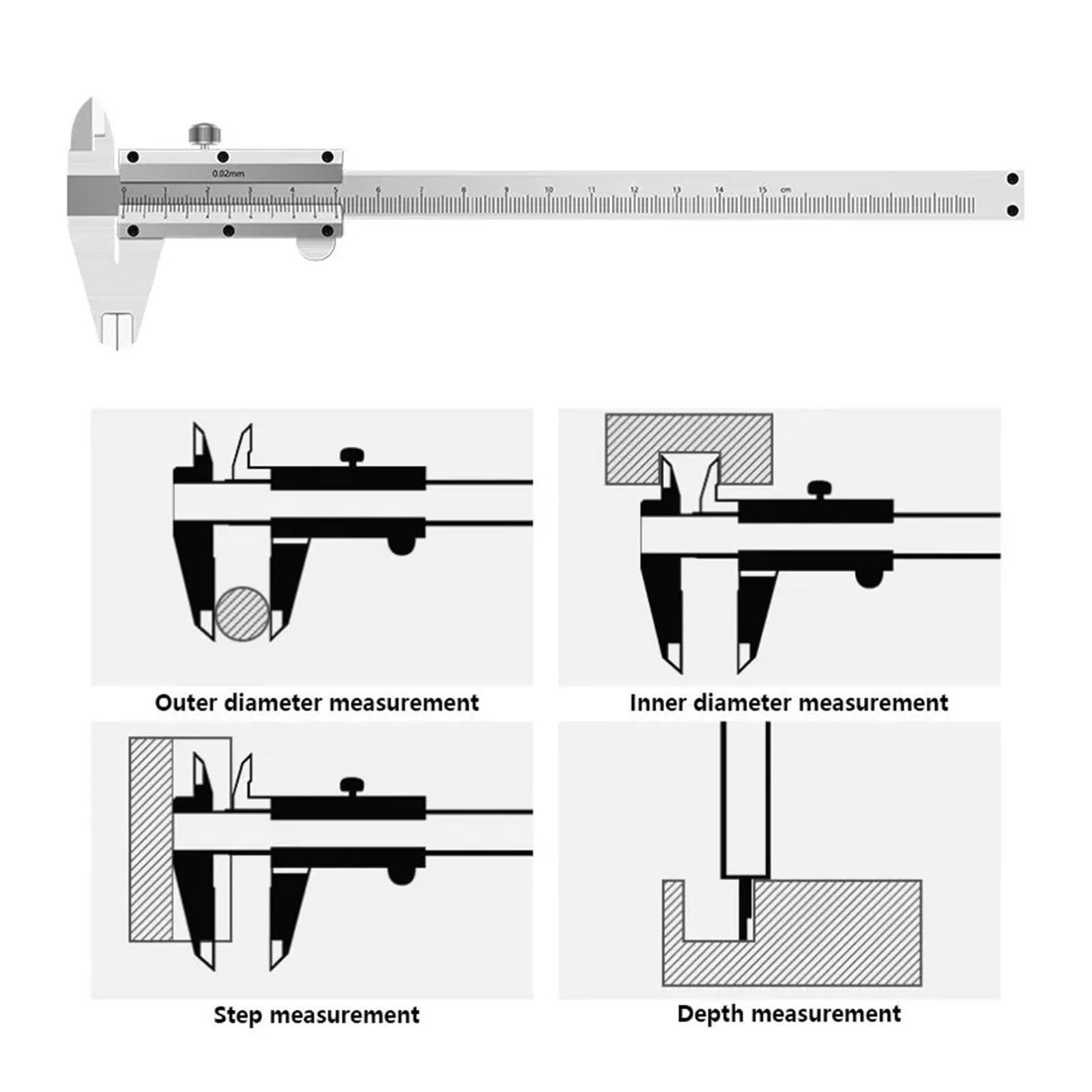 Suwmiarka 0-150mm 0-200mm Ze Stali Nierdzewnej Dokładność 0.02mm Mircometer Gauge Narzędzia Pomiarowe Precyzyjne Czytanie(0-200mm)