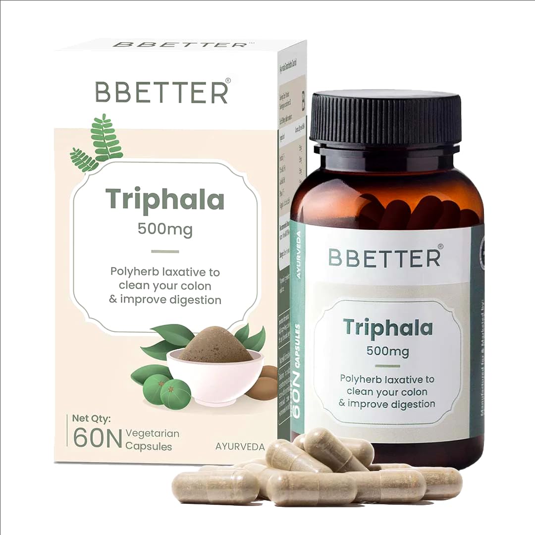 BBETTER Triphala 500mg-Improves Gut Health, Digestion, Relieves Constipation, Supports Bowel Wellness & colon cleansing