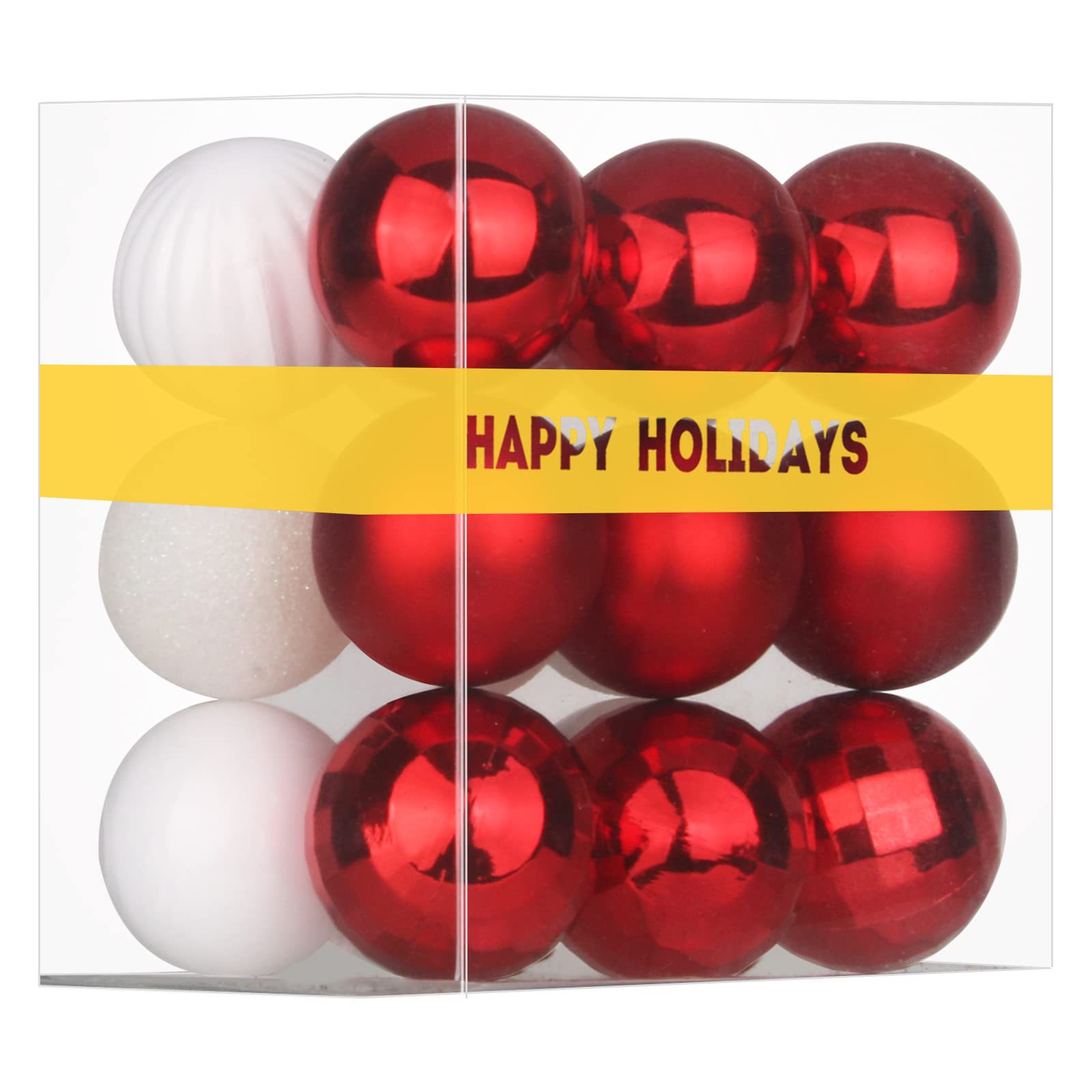 Lot de 18 grandes boules de Noël incassables à suspendre pour anniversaire, Pâques, Saint-Valentin, mariage (rouge et blanc) - 8,1 cm
