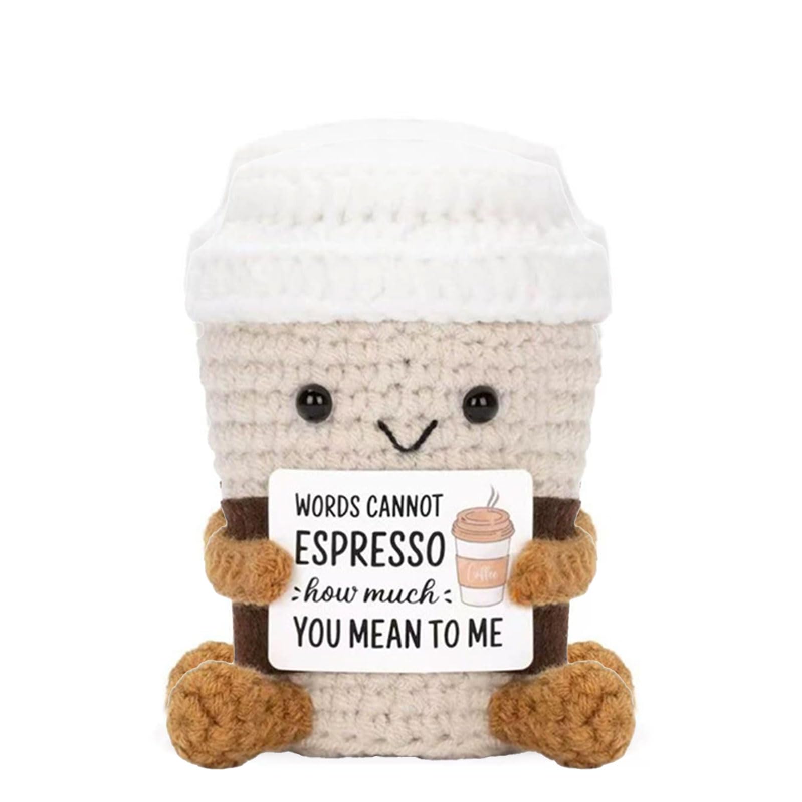 DiiWmme Handmade Emotional Support Crochet Coffee Cup Doll with Uplifting Cards
