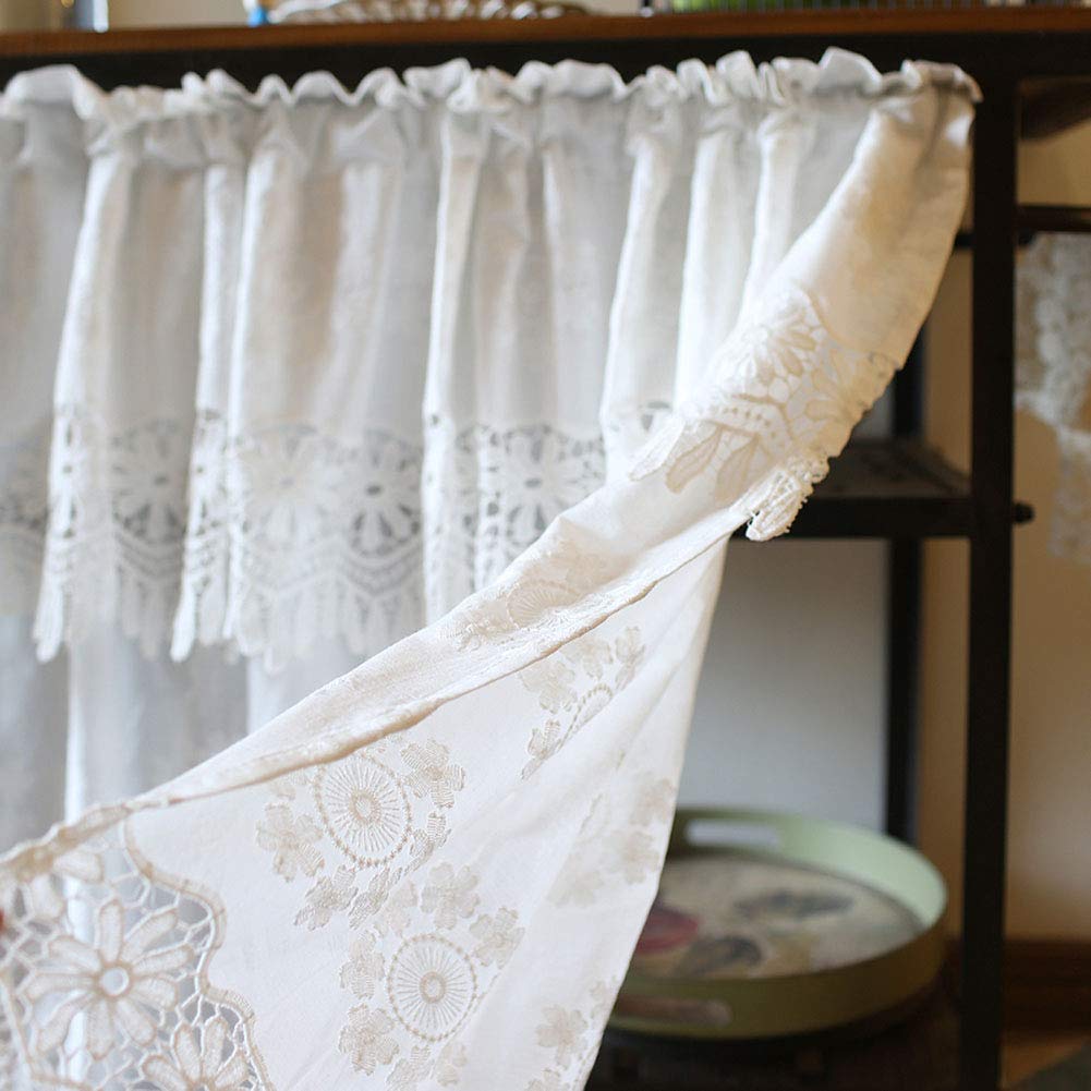 Tenda for cucina, caffè, tenda corta, mezza tenda in cotone bianco, tenda corta/tenda mantovana, tende da caffè, mezza tenda decorativa americana in pizzo semitrasparente/1 pz(W x H 150x85cm)
