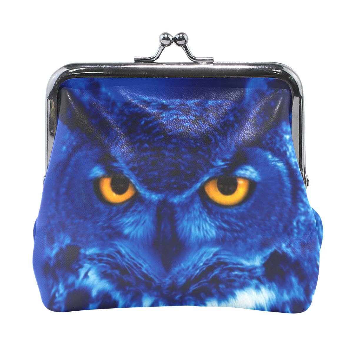 AJINGA Owl Night Yellow Eyes Coin Purse Pumpkin Leather Coin Wallet Snap Closure Clutch Bag
