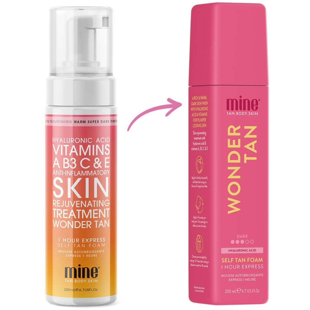 MineTan Wonder Tan Mousse autobronzante | Collection de traitements de bronzage – 1 heure Instant Express, fausse mousse bronzante pour le visage et le corps, finition riche et chaude marron foncé