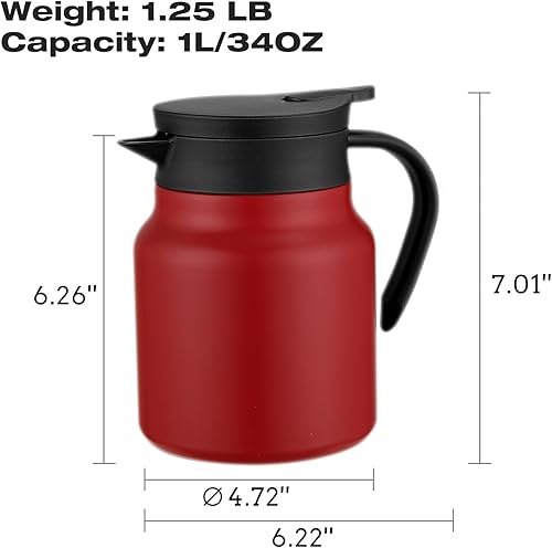 Miniatura 5 de Tgvasz 4 jarras térmicas de café de 34 onzas, jarras de café aisladas de acero inoxidable para mantener el café caliente y el té calientes bebidas -