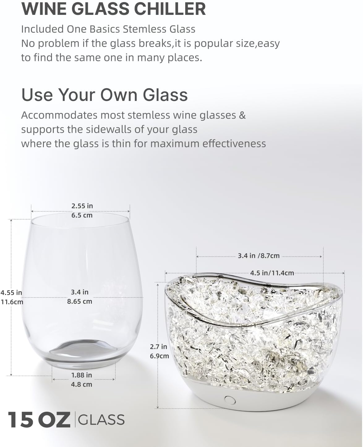 Wine Chiller for Glass Stemless Wine Glass Chiller Keeps Your Glasses of Vino Cold 10 Color Light Modes Separable Wine Essentials Accessories (White) - Image 6