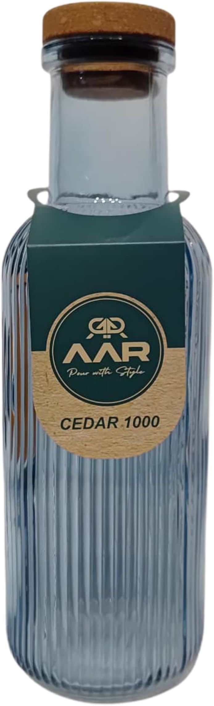AAR Cedar 1000 Water Bottle | Elegant Ribbed Design | Reusable & Eco-Friendly | Water Glass Bottle with Leak-Proof Cork Lid - 1000ml (Blue)