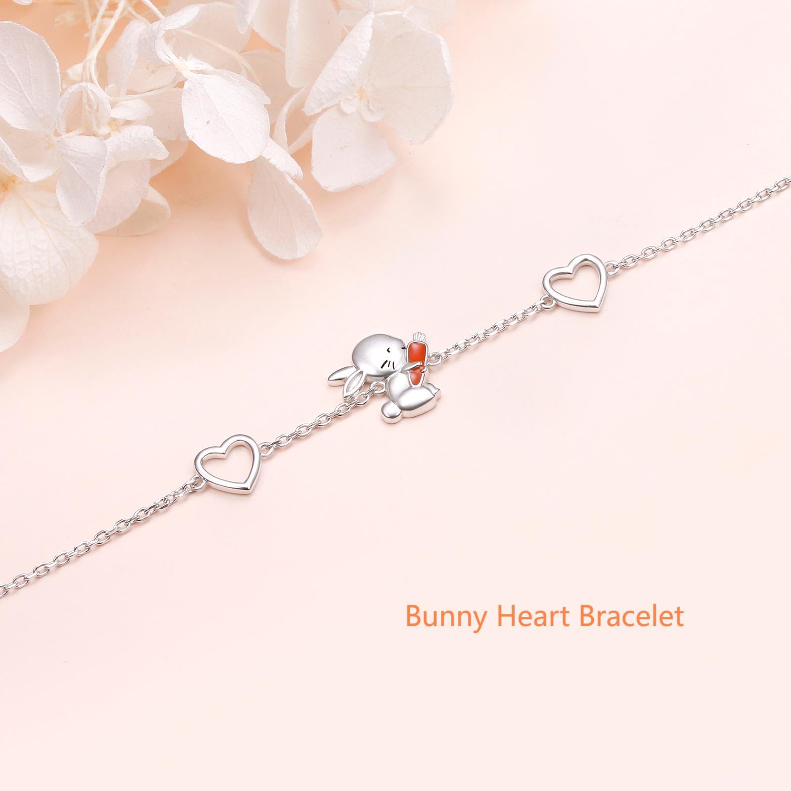 Flyow Pulseras de plata de ley S925 con diseño de tortuga, rana, conejo y corazón para mujeres, adolescentes y niñas, pulsera animal ajustable, joyería, 6.5+2 inches, Sin piedra preciosa
