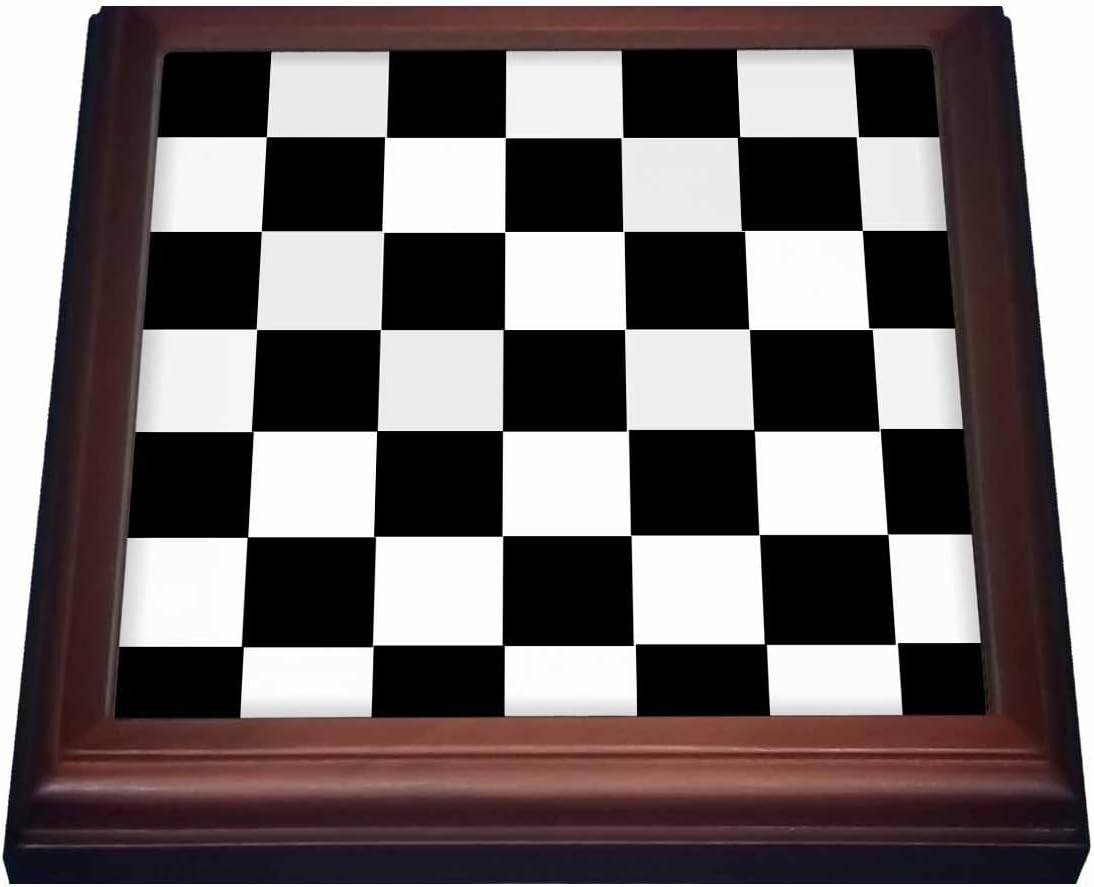 3dRose Checkered Black and White Squares-Art-Trivet with Ceramic Tile, 8" x 8", Brown