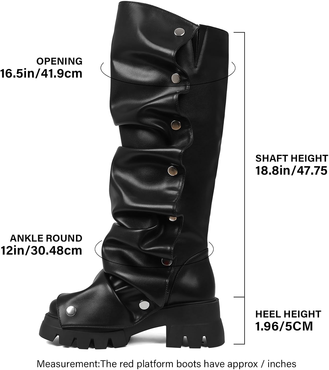 femflame Platform Boots Fold Over Knee High Boots Slouchy Ruched Stacked Heel Round Toe Boot Pull On Leather Wide Calf Tall Fall Long Boot - Image 5