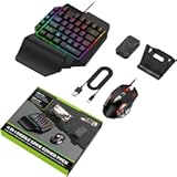 Half Hand Gaming Keyboard and Mouse Combo, 4 in 1 Mobile Game Combo Pack, Mobile Gamepad Controller, One Handed Gaming Keyboard, Mouse Converter, Adjustable Phone Stand