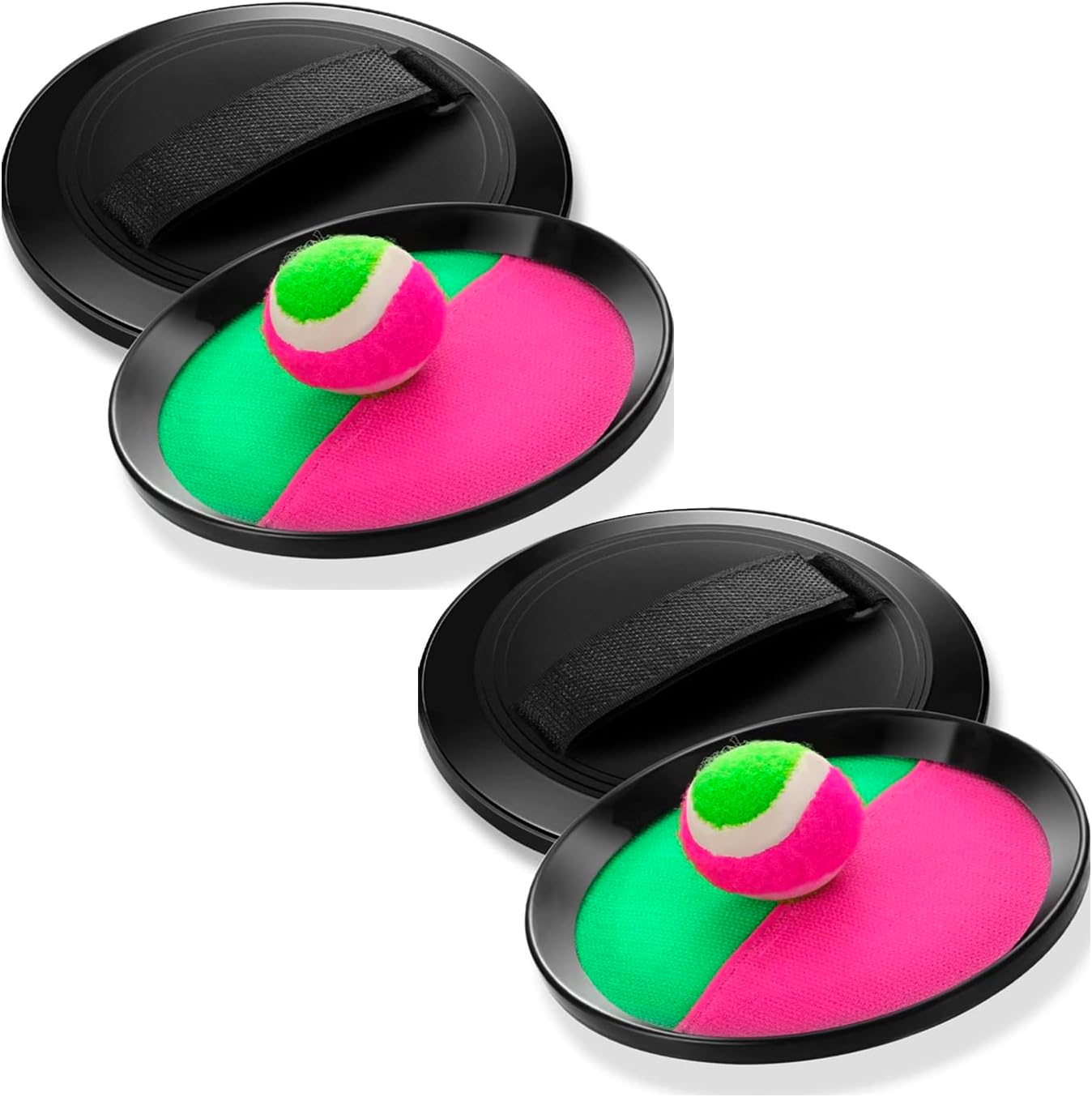 Toss and Catch Ball Set with Four Velcro Paddle Discs and Two Tennis Balls, Fun Outdoors Garden & Beach Toy Game for the Whole Family, Develops Hand-eye Coordination (Beach Catch It Game, 2 Sets)