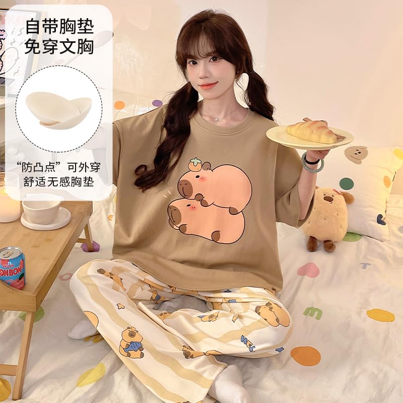 Image of KSHS Printed Round Neck Short Sleeve Nightsuit Set | Pajama Set | Casual Night Dress for Women
