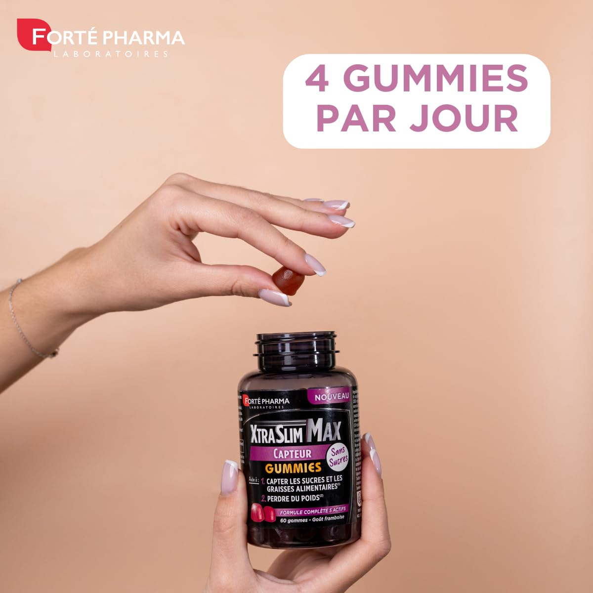 Forté Pharma - XtraSlim Max Gummies Capteur de Graisses - Gummies minceur perte de poids, Capteur de graisses - Chrome, Zinc, Kola - 60 gommes sans sucres, 4/jour (Lot de 2)