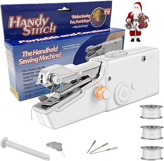 YurDoca Handheld Sewing Machine, Portable Mini Sewing Machine for Beginners, Cordless Electric Stitching Machine with Sewing Accessories for Clothing, Curtains, Crafts Home Repairing & DIY (White)