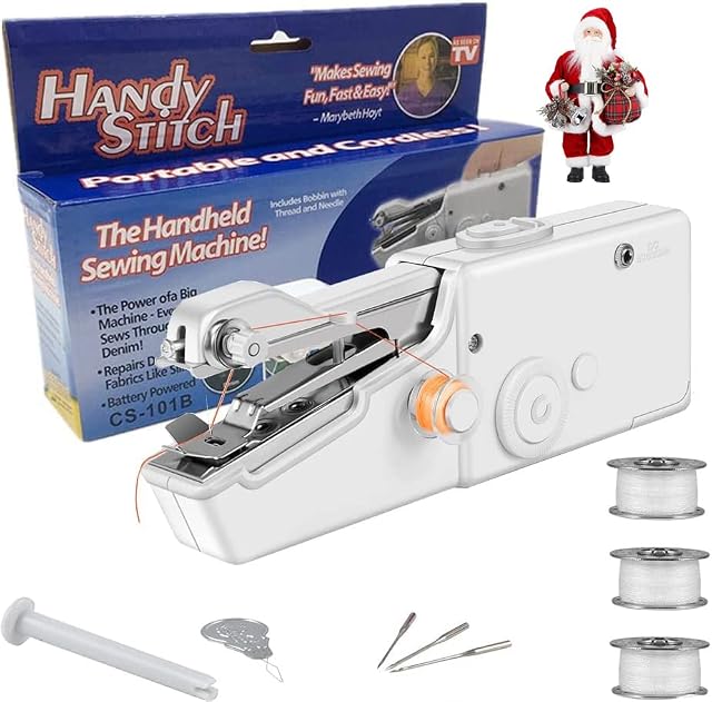 YurDoca Handheld Sewing Machine, Portable Mini Sewing Machine for Beginners, Cordless Electric Stitching Machine with Sewing Accessories for Clothing, Curtains, Crafts Home Repairing & DIY (White)