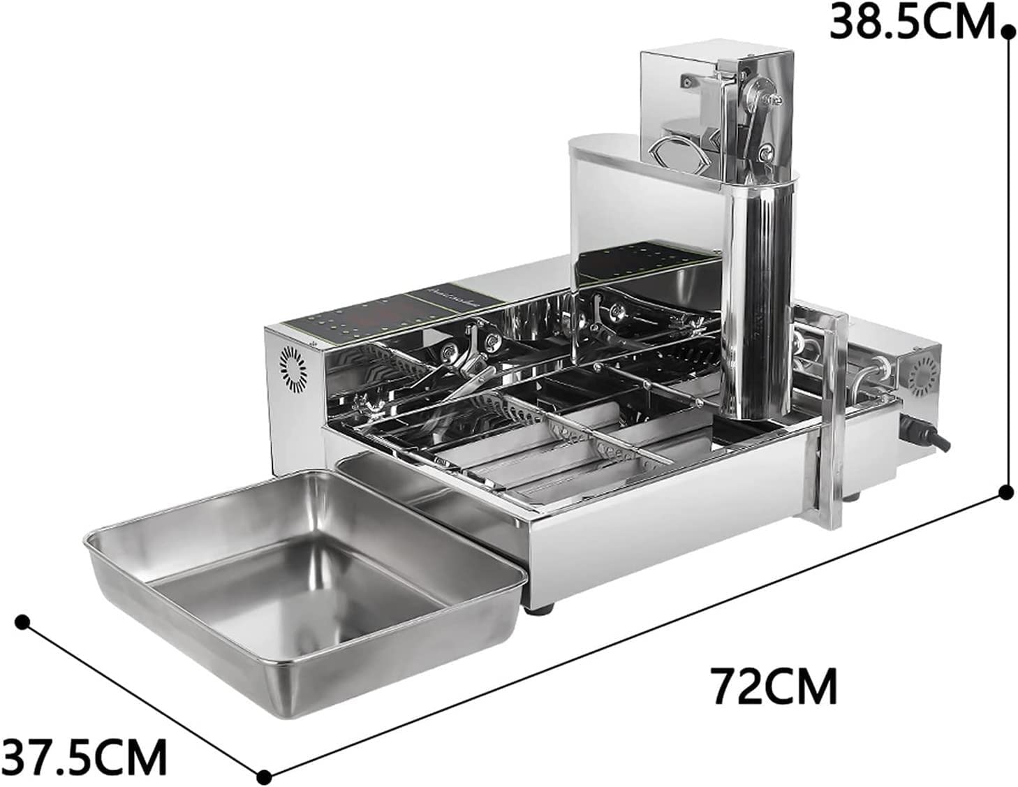Gewerbliche Automatische Donut-Maschine, 6 Reihen, 9,5-Liter-Trichter, Frittier-Donut-Maschine, Einstellbare Dicke, Edelstahl 304,
