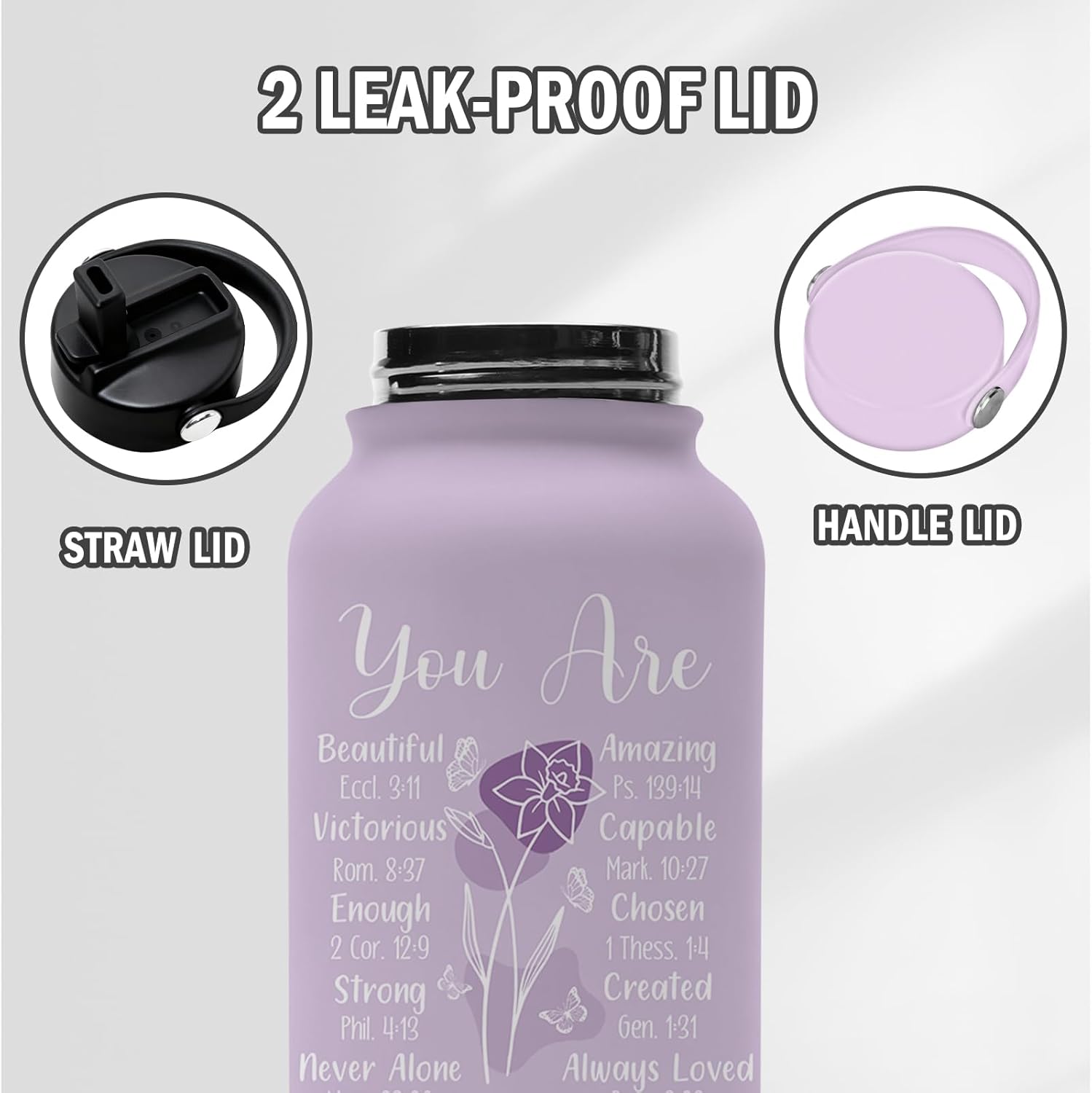Christian Gifts for Women, 25 oz Stainless Steel Water Bottles with 2 Lids, Inspiration Religious Gifts for Mom Sisters Friends, Purple Cups for Travel Sports Outdoor - Image 4
